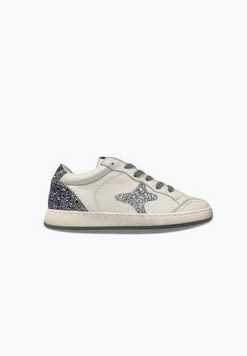 Ama brand sneakers donna bianca dettagli glitter argento
